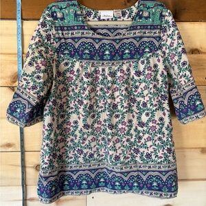 Vermont Country Store Floral Top with Blue and Purple